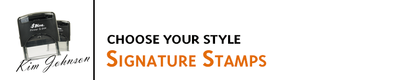 Signature Stamps for individuals or professional use make fast work of signing documents. Traditional and self-inking stamps. Fast shipping!